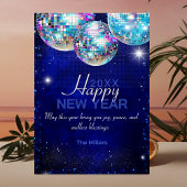 ロイヤルブルーの疑似グリッター ディスコボール ハッピーニューイヤー シーズンカード