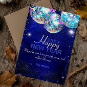 ロイヤルブルーの疑似グリッター ディスコボール ハッピーニューイヤー シーズンカード