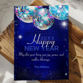 ロイヤルブルーの疑似グリッター ディスコボール ハッピーニューイヤー シーズンカード
