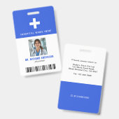 ロイヤルブルーの病院従業員バーコードID バッジ (正面＆裏面)