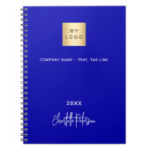 ロイヤルブルーの白いモノグラムのビジネスロゴ ノートブック (正面)