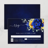 ロイヤルブルーの素朴なひまわりモダンな花の結婚式 出欠カード (正面/裏面)