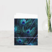 ロイヤルブルーの紫色の孔雀は結婚式に羽をつけます サンキューカード (裏面)