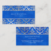 ロイヤルブルーの紺碧の微光のダマスク織の銀 名刺 (正面/裏面)