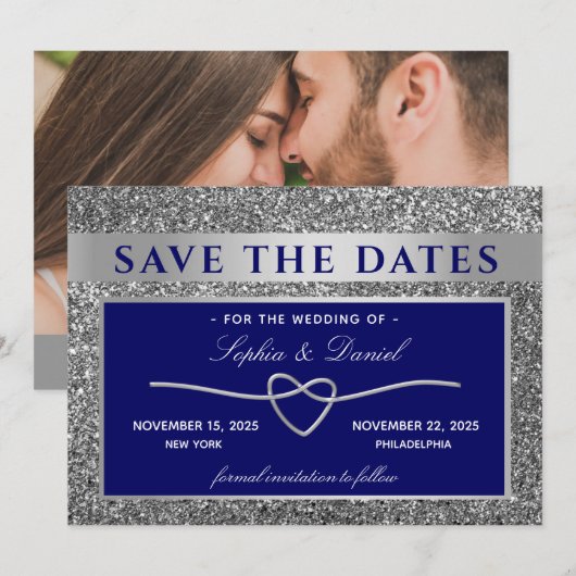 ロイヤルブルーの結婚式Save The Date セーブザデート (正面/裏面)