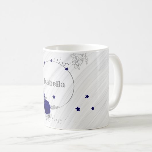 ロイヤルブルーの花とシルバーの葉の大理石 コーヒーマグカップ (正面右)