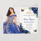 ロイヤルブルーの花と蝶のキンセアニエラ写真 案内ポストカード (正面)