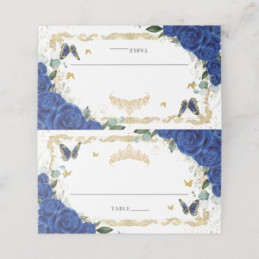 ロイヤルブルーの花と蝶のクイーンズエイジャera スイート16 プレイスカード (外部開封)