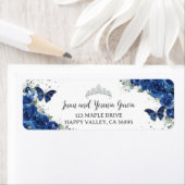 ロイヤルブルーの花のキンセアニエラ返信先住所ラベル ラベル (インサイチュ)