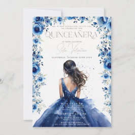 ロイヤルブルーの花のプリンセス招待状 quinceañera 招待状