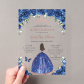 ロイヤルブルーの花のプリンセスXV キンセイェーラの誕生日 アクリル招待状 (インサイチュ (ポータブル))