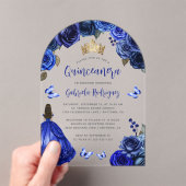 ロイヤルブルーの花の薔薇の水彩画 キンセアニエラ アクリル招待状 (インサイチュ (ポータブル))