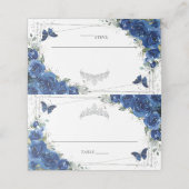 ロイヤルブルーの花の蝶のキンチャネラ誕生日 プレイスカード (外部開封)