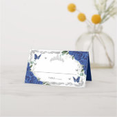 ロイヤルブルーの花の蝶のキンチャネラ スイート16 プレイスカード (裏面)