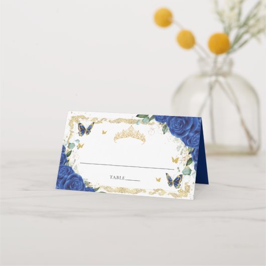 ロイヤルブルーの花の蝶のキンチャネラ スイート16 プレイスカード (正面)