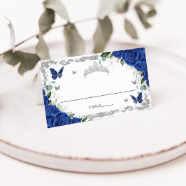 ロイヤルブルーの花の蝶のキンチャネラ スイート16 プレイスカード