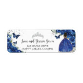 ロイヤルブルーの花柄のキンセアネラ　１６　返送先住所 ラベル (正面)