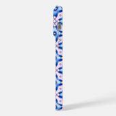 ロイヤルブルーの花柄タイル Luxe ✨ パールアクセント エレガント iPhoneケース (左側面)