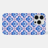 ロイヤルブルーの花柄タイル Luxe ✨ パールアクセント エレガント iPhoneケース (裏面横)