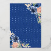 ロイヤルブルーの花柄ドレス 黒のキンセアニエラ ゴールド 箔招待状 (裏面)