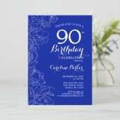 ロイヤルブルーの花柄90歳誕生日パーティー 招待状 (スタンド正面)