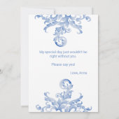 ロイヤルブルーの華やかなメイドオブオナーカード 招待状 (裏面)