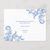 ロイヤルブルーの華やかな花飾り　あなたは私のブライズメイドになってくれる？ インビテーションポストカード (裏面)