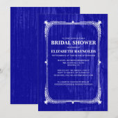 ロイヤルブルーの西部の納屋の木製のブライダルシャワーの招待 招待状 (正面/裏面)