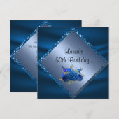 ロイヤルブルーの誕生日オンラインカスタムフラワーバースデー 招待状 (正面/裏面)