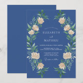 ロイヤルブルーの輝く牡丹の結婚式 招待状 (正面/裏面)