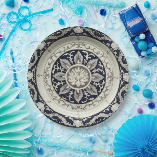 ロイヤルブルーの野生の花の花モチーフ セラミック ウェディング ペーパープレート (パーティー)