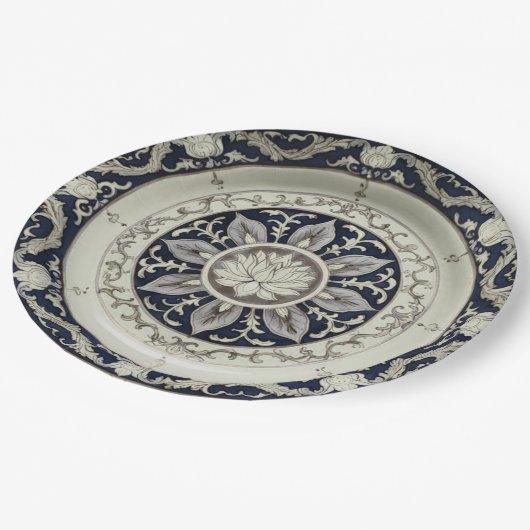 ロイヤルブルーの野生の花の花モチーフ セラミック ウェディング ペーパープレート (アングル)