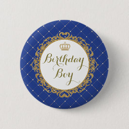 ロイヤルブルーの金ゴールドの王子Birthday Boy Round Badge 缶バッジ