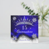 ロイヤルブルーの雪の結晶 キンセアニェーラ 15歳の誕生日 招待状 (スタンド正面)