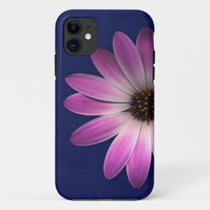 ロイヤルブルーの革プリントのピンクのマゼンタのデイジー iPhone 11 ケース
