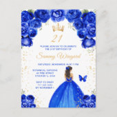 ロイヤルブルーの黒髪のプリンセスの誕生日パーティー ポストカード (正面)