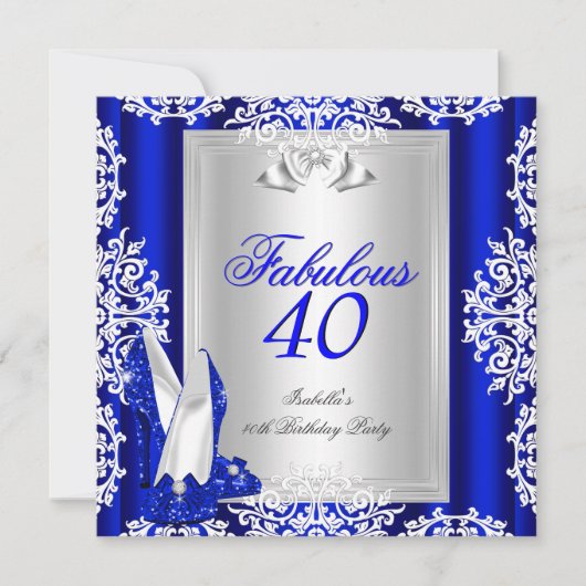 ロイヤルブルーの40歳の誕生日パーティー用シューズ 招待状 (正面)