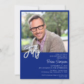 ロイヤルブルーの50歳誕生日写真 招待状 (正面)