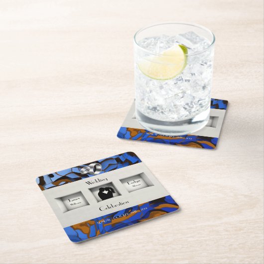 ロイヤルブルーを基調とした現代的で抽象的なデザイン スクエアペーパーコースター (インサイチュ)