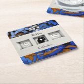 ロイヤルブルーを基調とした現代的で抽象的なデザイン スクエアペーパーコースター (アングル)