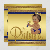 ロイヤルブルーゴールドグリッター エスニックプリンスベイビーシャワー 招待状 (正面/裏面)