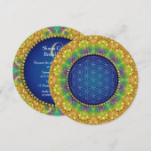 ロイヤルブルーゴールド神聖幾何学 ブライダルシャワー 招待状 (正面/裏面)