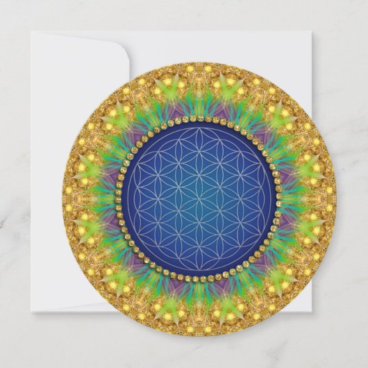 ロイヤルブルーゴールド神聖幾何学 ブライダルシャワー 招待状 (正面)