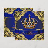 ロイヤルブルーゴールド クラウンプリンス 男の子 ベビーシャワー 招待状 (正面/裏面)