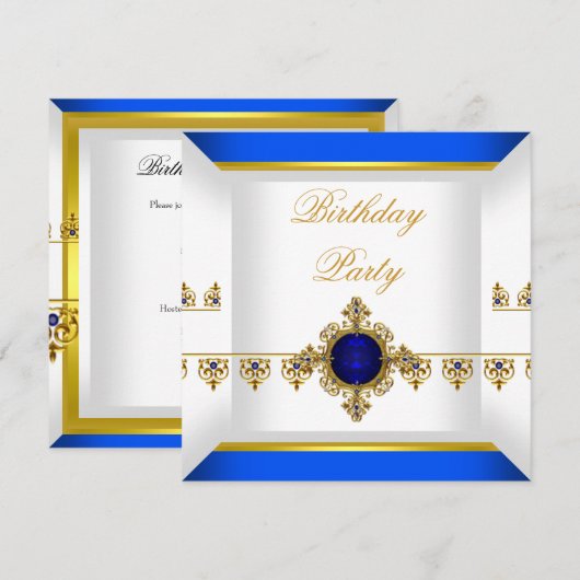 ロイヤルブルーサファイア 宝石 ジュエリー ゴールド 誕生日 2 招待状 (正面/裏面)