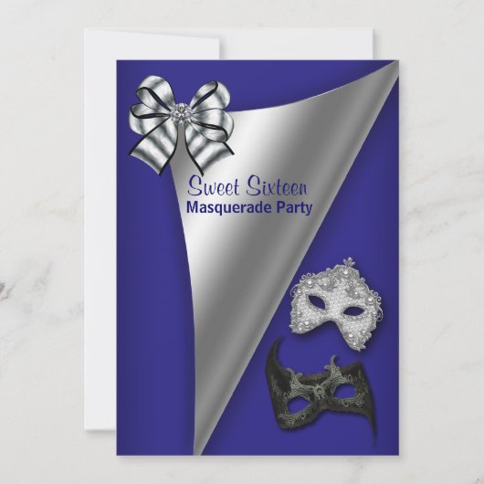 ロイヤルブルーシルバースイート16マスカレードパーティー 招待状 (正面)