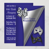 ロイヤルブルーシルバースイート16マスカレードパーティー 招待状 (正面/裏面)