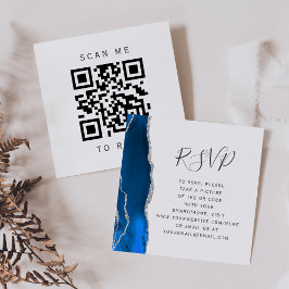 ロイヤルブルーシルバー ウェディングQRコード RSVP エンクロージャーカード