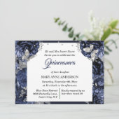 ロイヤルブルーシルバー フォト グリッター 蝶 エレガント 招待状 (スタンド正面)