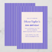 ロイヤルブルーストライプの50歳の誕生日パーティー 招待状 (正面/裏面)